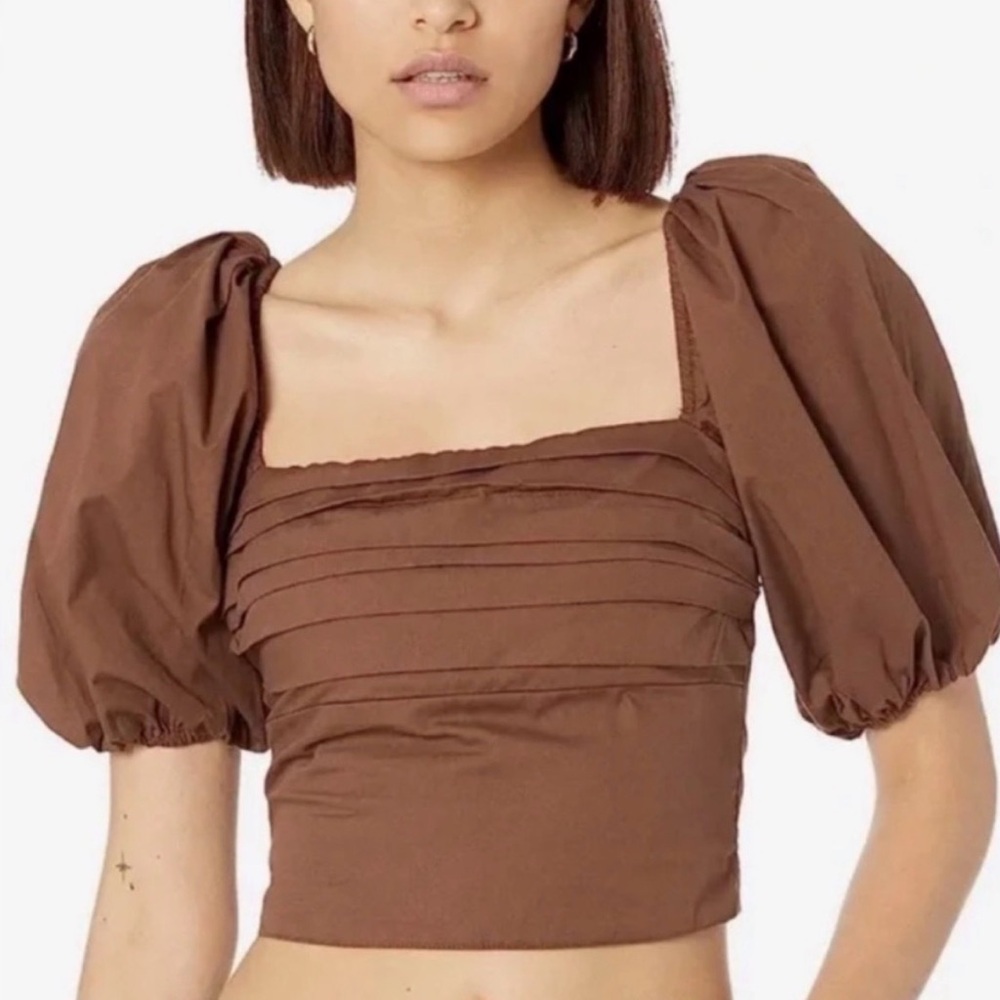 Abercrombie & Fitch Brown Puff Sleeve Square Neck Crop Top - Size XS